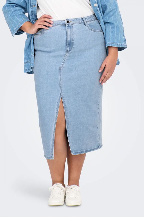 Jean φούστα με άνοιγμα σε denim light blue χρώμα