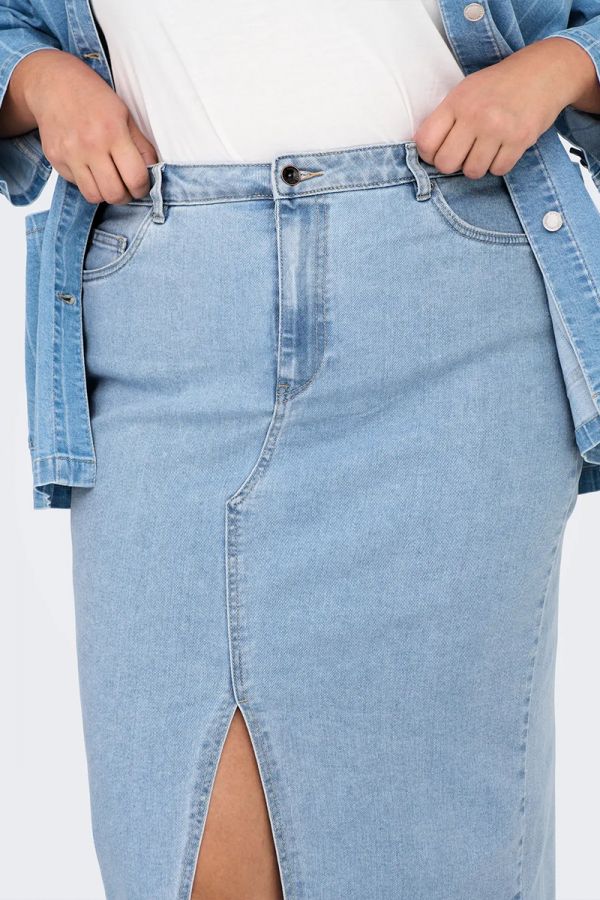 Jean φούστα με άνοιγμα σε denim light blue χρώμα