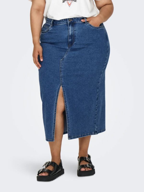 Jean φούστα με άνοιγμα σε denim blue χρώμα