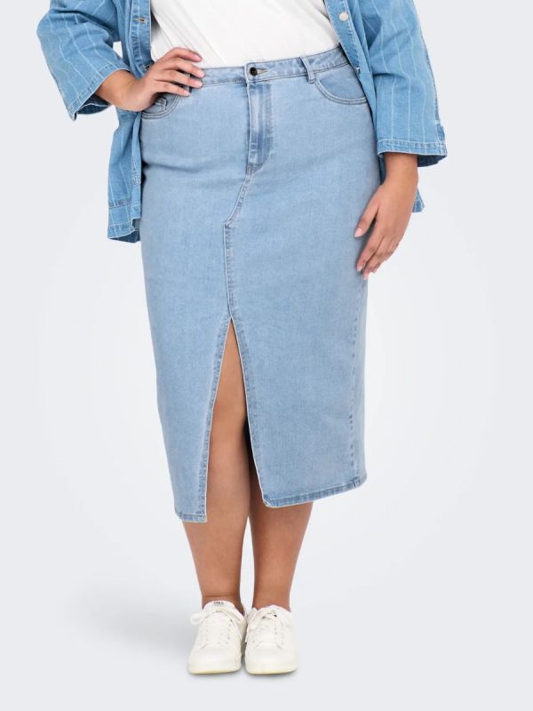 Jean φούστα με άνοιγμα σε denim light blue χρώμα