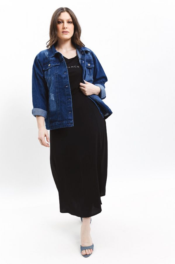 Jean jacket με φθορές σε denim blue χρώμα