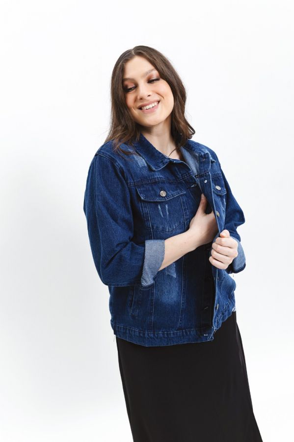 Jean jacket με φθορές σε denim blue χρώμα