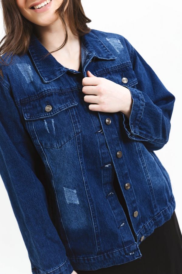 Jean jacket με φθορές σε denim blue χρώμα