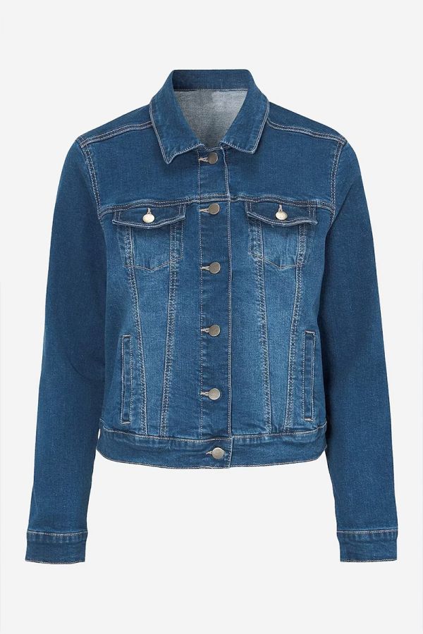 Jean jacket με τσέπες και γιακά σε denim medium blue χρώμα 1xl 2xl 3xl 4xl 5xl