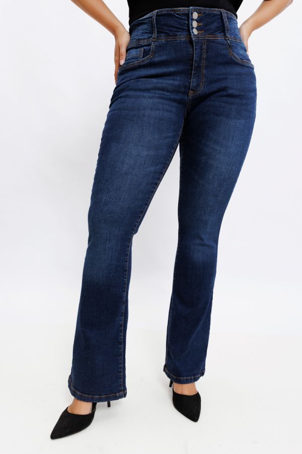 Jean καμπάνα με 3 κουμπιά σε dark blue denim χρώμα