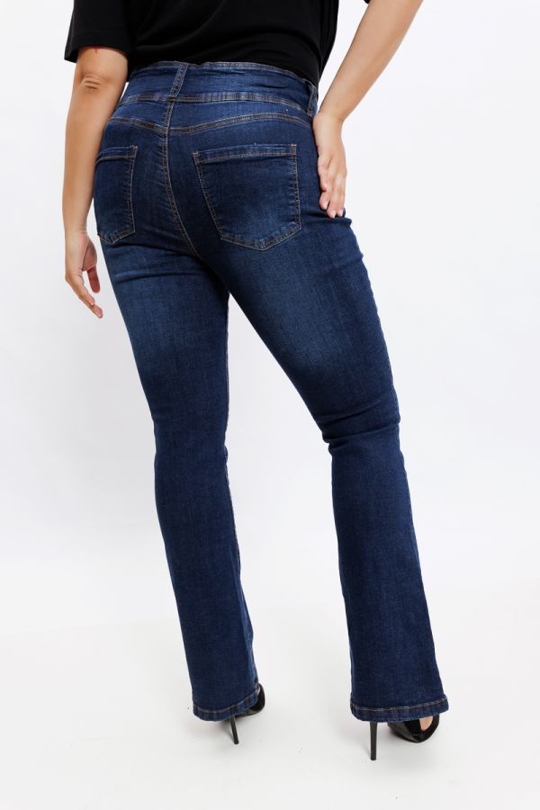 Jean καμπάνα με 3 κουμπιά σε dark blue denim χρώμα