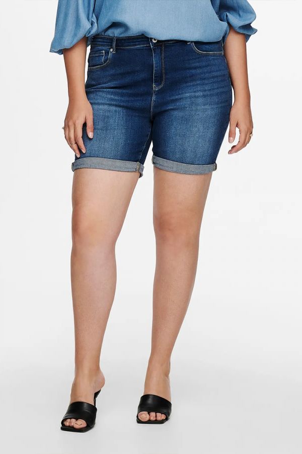 Jean κοντό shorts με ρεβέρ σε dark blue denim χρώμα