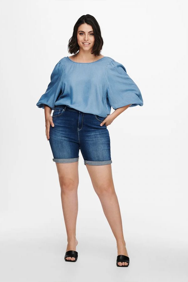 Jean κοντό shorts με ρεβέρ σε dark blue denim χρώμα