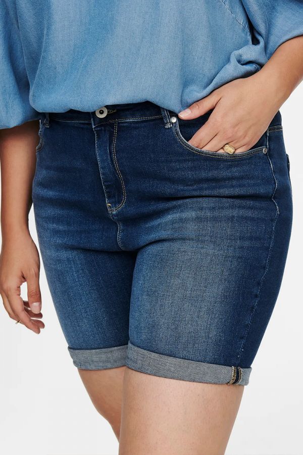 Jean κοντό shorts με ρεβέρ σε dark blue denim χρώμα