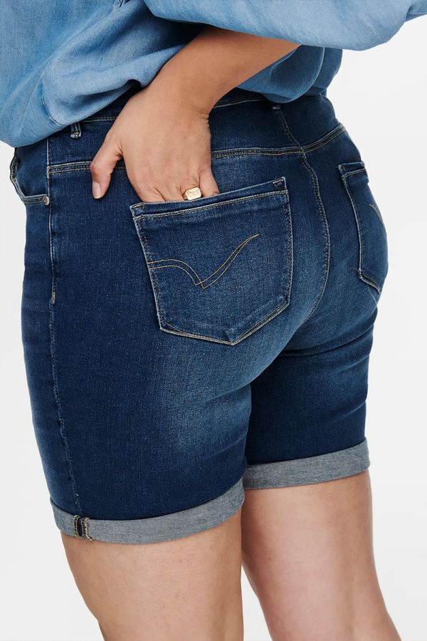 Jean κοντό shorts με ρεβέρ σε dark blue denim χρώμα