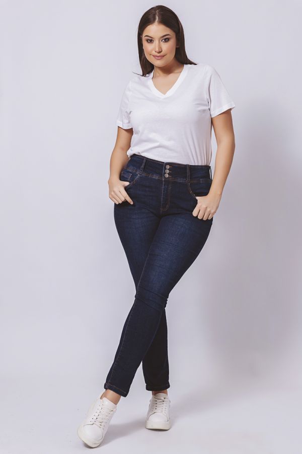 Jean παντελόνι με 3 κουμπιά σε dark blue denim χρώμα 