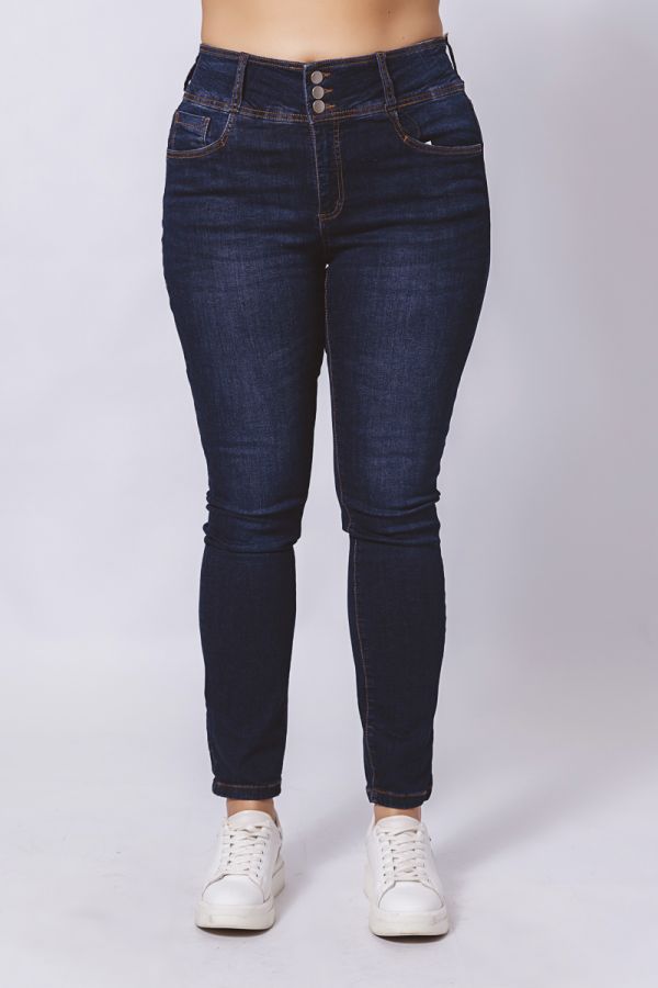 Jean παντελόνι με 3 κουμπιά σε dark blue denim χρώμα 