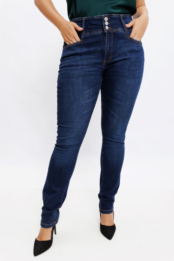 Jean παντελόνι με 3 κουμπιά σε dark blue denim χρώμα 