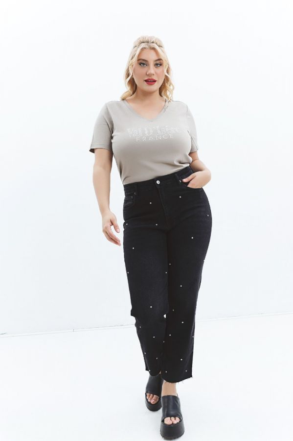 Jean παντελόνι με στρας σε denim black χρώμα