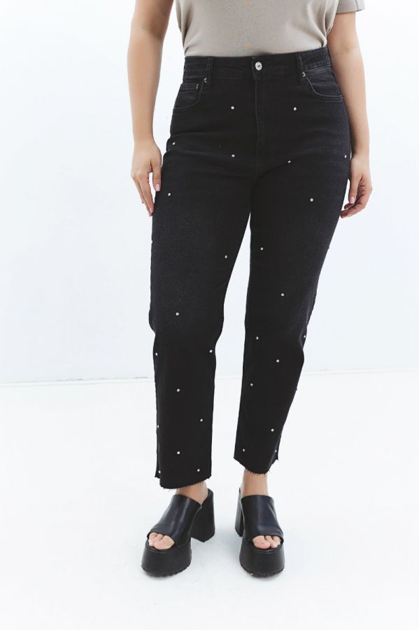 Jean παντελόνι με στρας σε denim black χρώμα