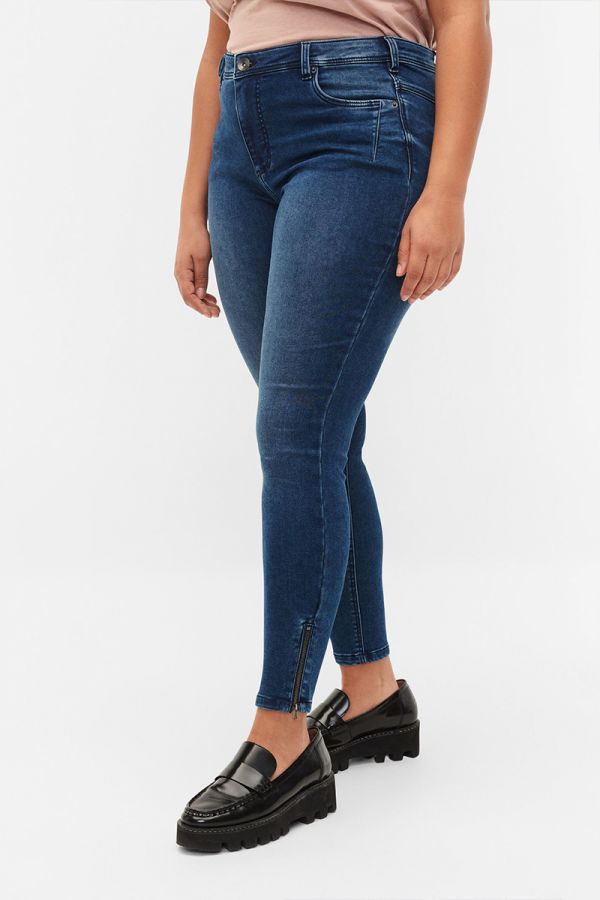 Jean παντελόνι skinny με φερμουάρ στο τελείωμα σε denim blue χρώμα  1xl 2xl 3xl 4xl 5xl