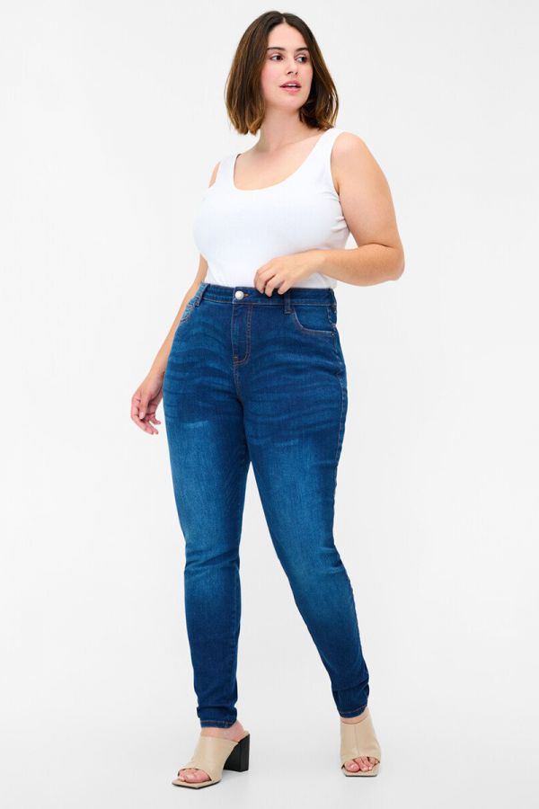 Jean ψηλόμεσο παντελόνι με τσέπες σε denim blue χρώμα