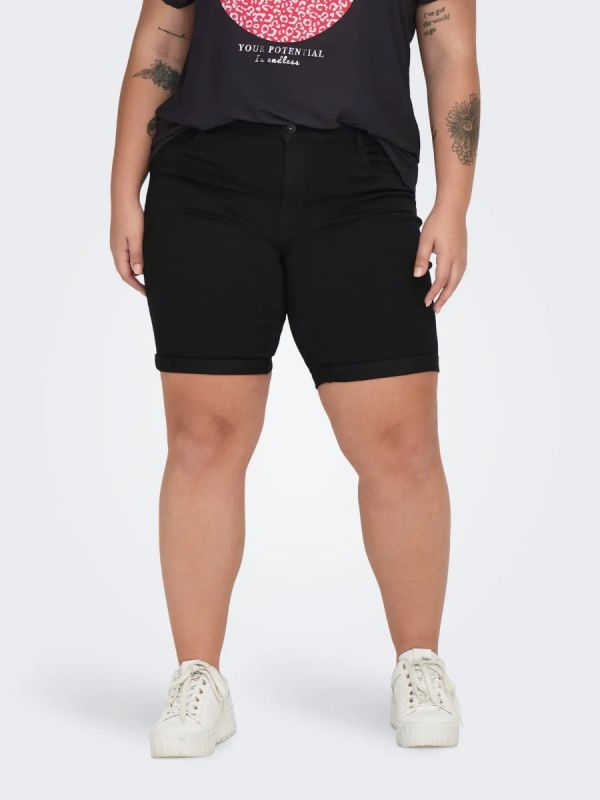 Jean shorts με ρεβέρ τελείωμα σε denim black χρώμα