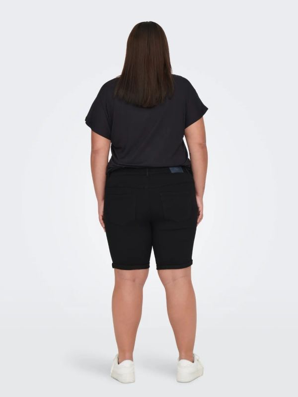 Jean shorts με ρεβέρ τελείωμα σε denim black χρώμα