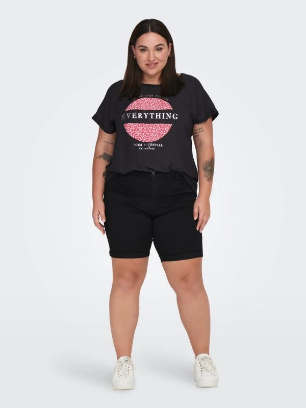 Jean shorts με ρεβέρ τελείωμα σε denim black χρώμα
