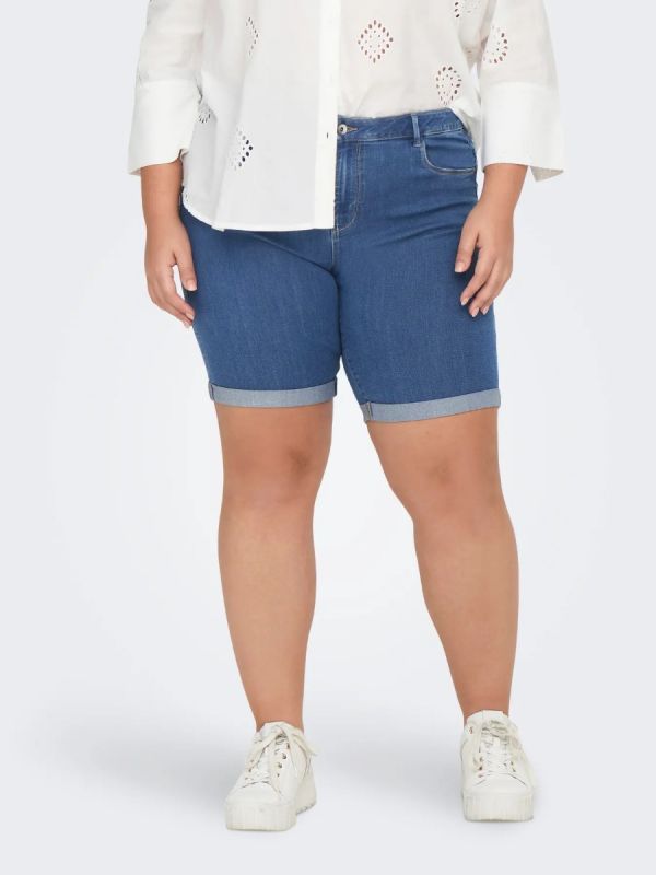 Jean shorts με ρεβέρ τελείωμα σε denim blue χρώμα