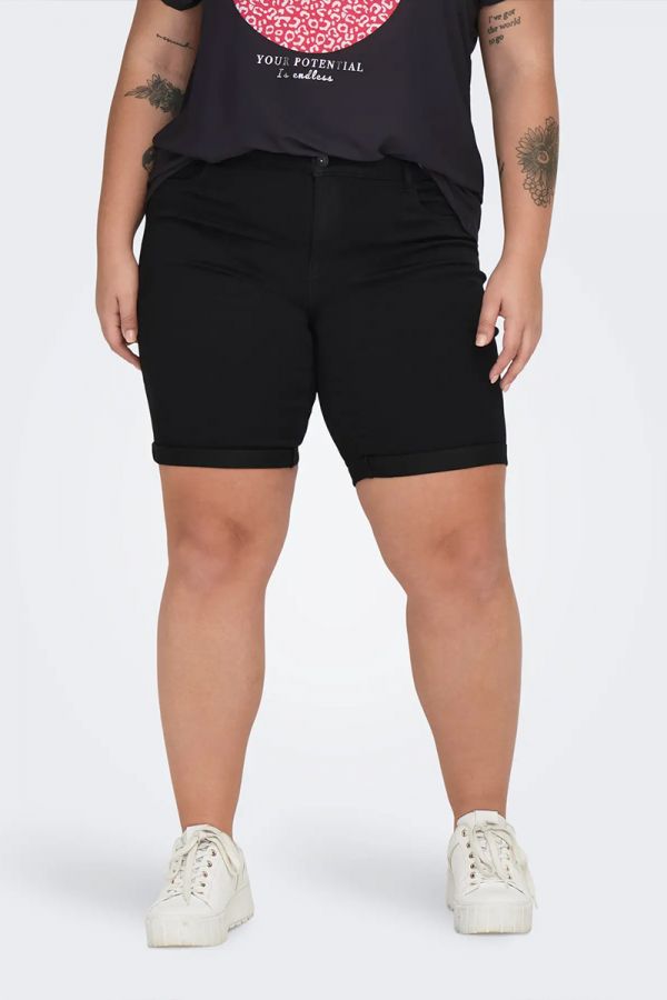 Jean shorts με ρεβέρ τελείωμα σε denim black χρώμα