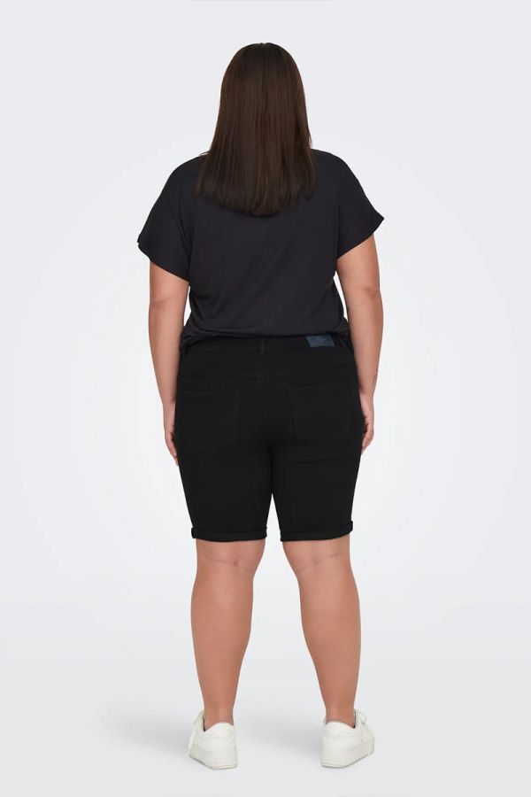 Jean shorts με ρεβέρ τελείωμα σε denim black χρώμα