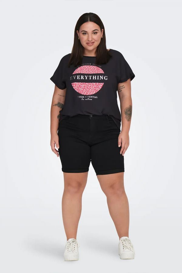 Jean shorts με ρεβέρ τελείωμα σε denim black χρώμα