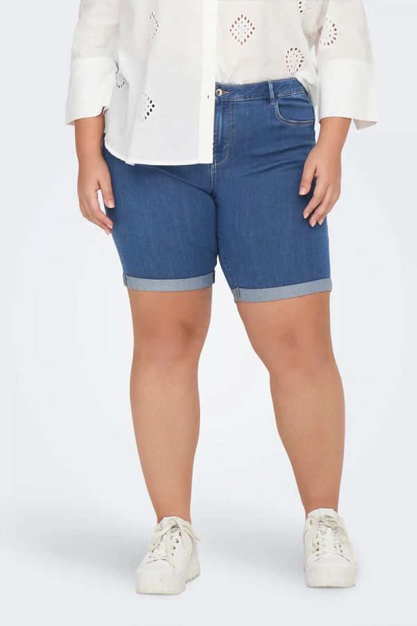 Jean shorts με ρεβέρ τελείωμα σε denim blue χρώμα