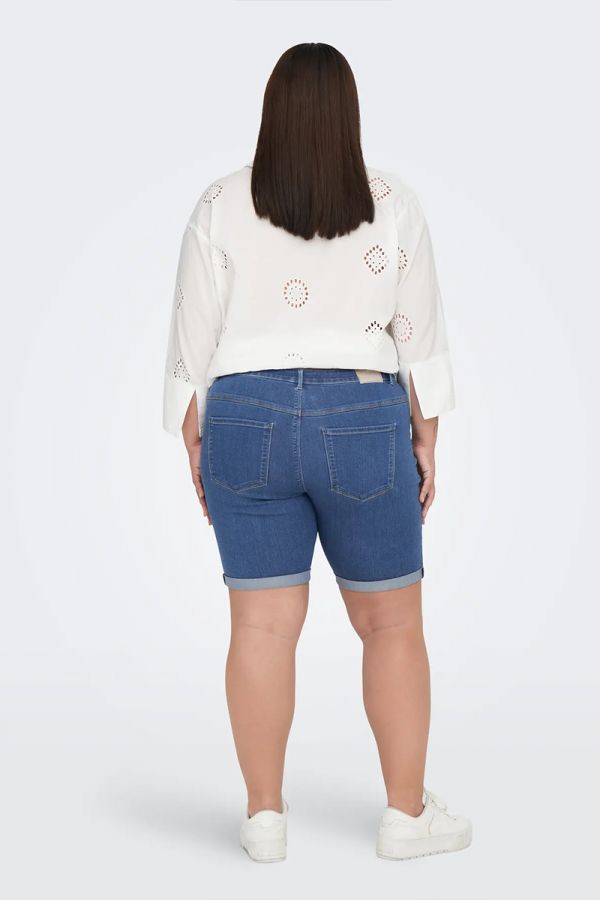 Jean shorts με ρεβέρ τελείωμα σε denim blue χρώμα