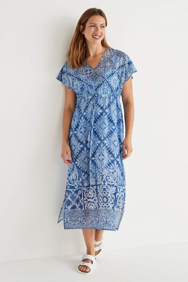 Καφτάνι με γεωμετρικό print σε μπλε χρώμα 1xl 2xl 3xl 4xl 5xl 