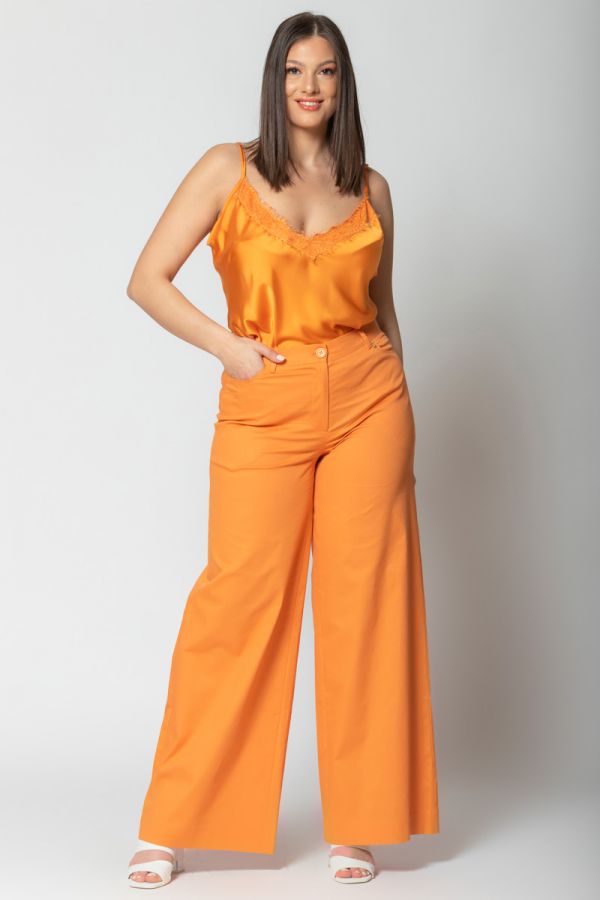 Καπαρντινέ παντελόνα wide leg σε πορτοκαλί χρώμα