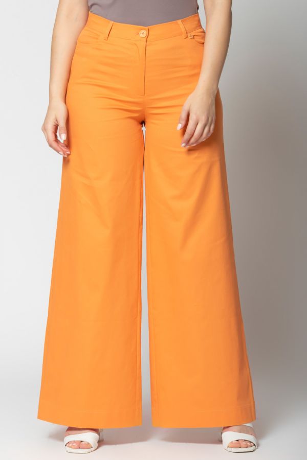 Καπαρντινέ παντελόνα wide leg σε πορτοκαλί χρώμα