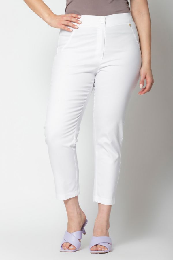 Καπαρντινέ παντελόνι 7/8 με λάστιχο στη μέση σε λευκό χρώμα xl,xxl,xxxl,2xl,3xl,4xl