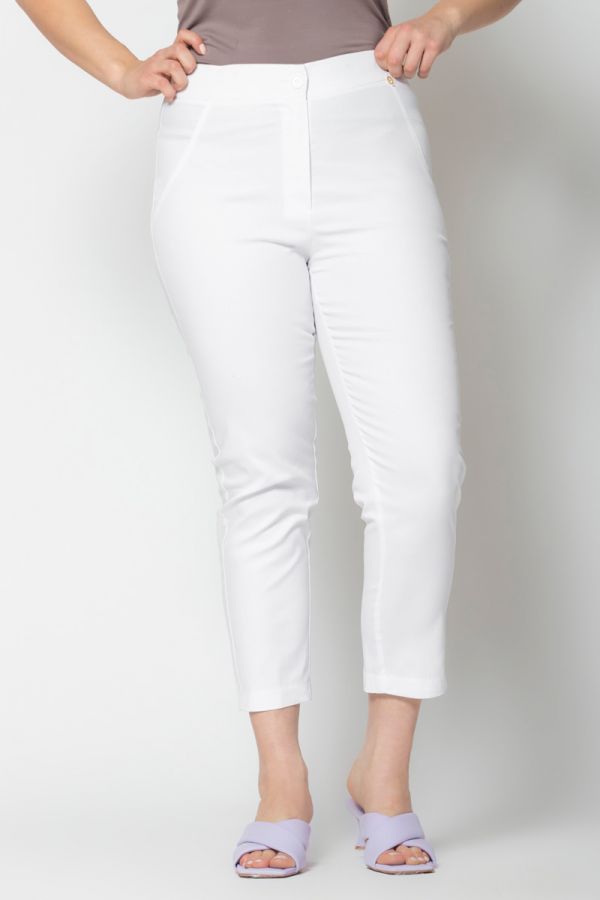 Καπαρντινέ παντελόνι 7/8 με λάστιχο στη μέση σε λευκό χρώμα xl,xxl,xxxl,2xl,3xl,4xl