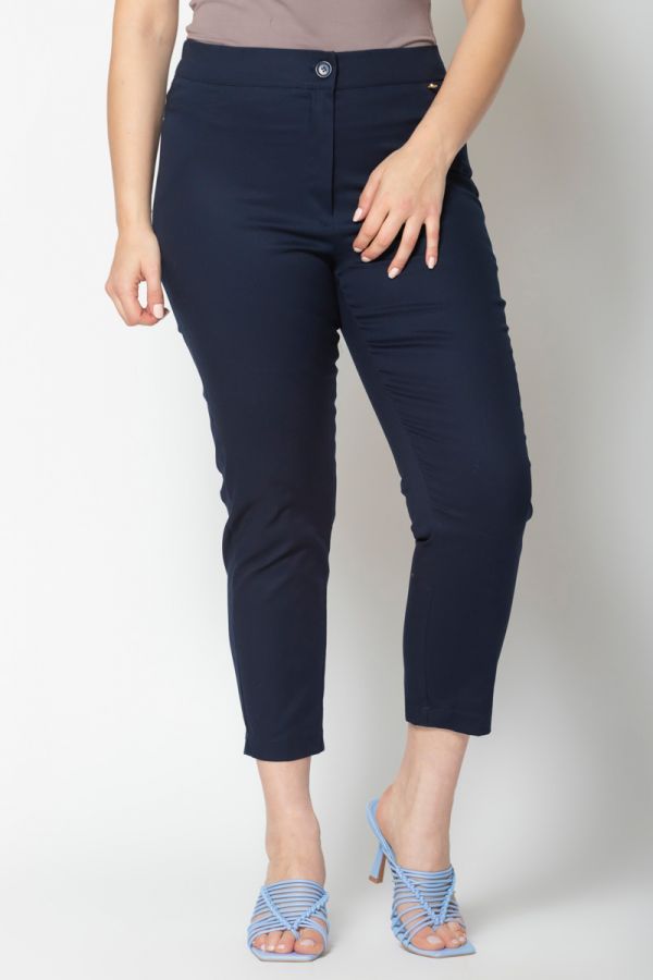 Καπαρντινέ παντελόνι 7/8 με λάστιχο στη μέση σε μπλε σκούρο χρώμα xl,xxl,xxxl,2xl,3xl,4xl