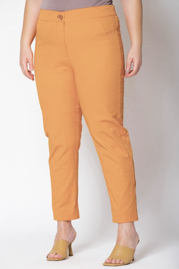 Καπαρντινέ παντελόνι 7/8 με λάστιχο στη μέση σε πορτοκαλί χρώμα