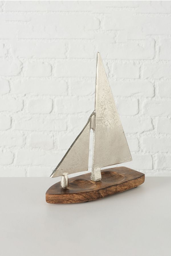 Καράβι 'Kolumbus' ξύλο/αλουμίνιο σε ασημί χρώμα Υ:29cm 