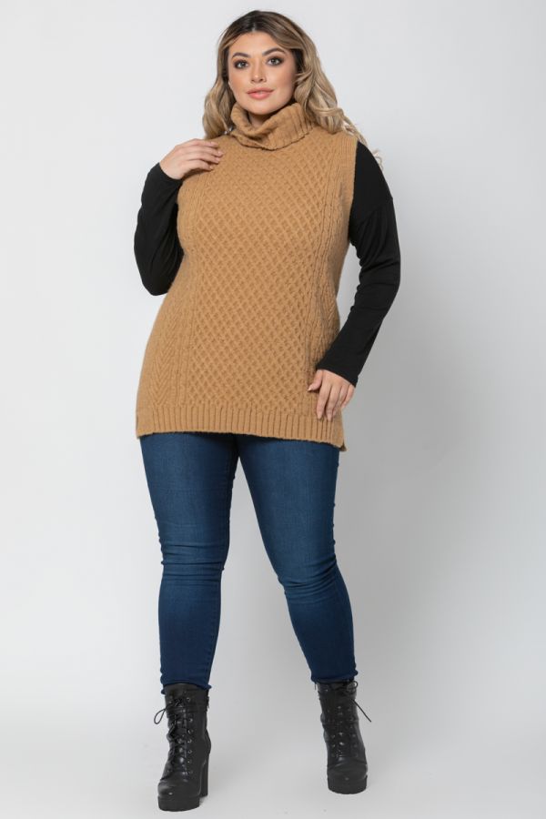 Πλεκτή μακριά καζάκα σε καμηλό χρώμα  1xl,2xl,3xl,4xl,5xl