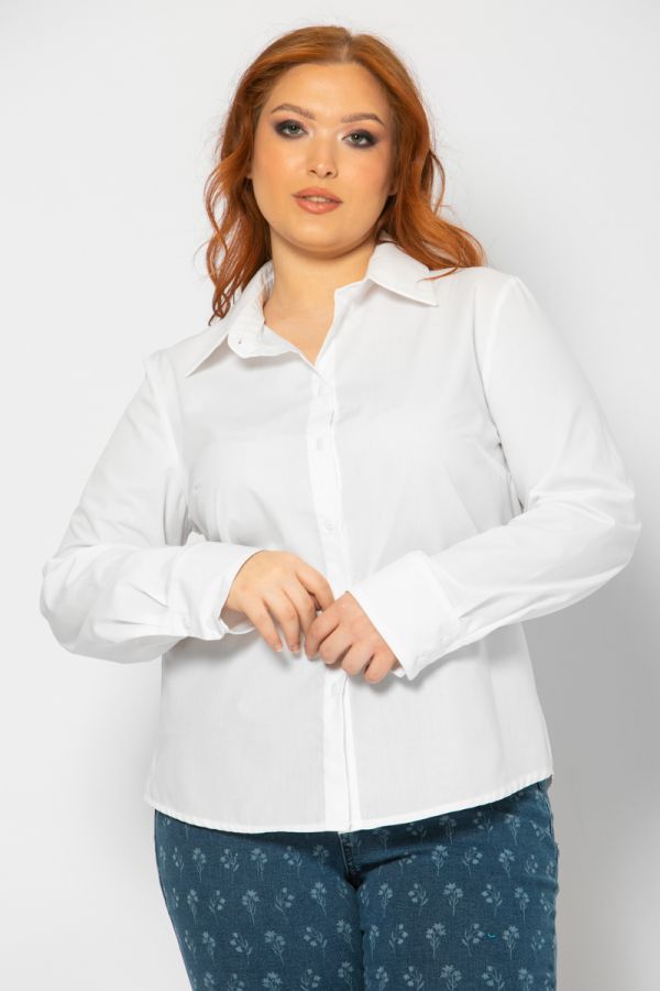 Κλασικό βαμβακερό πουκάμισο σε λευκό χρώμα 1xl 2xl 3xl 4xl 5xl 