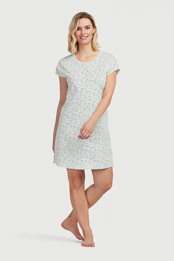 Κοντό νυχτικό φόρεμα βαμβακερό σε λευκό/μπλε χρώμα (1+1)