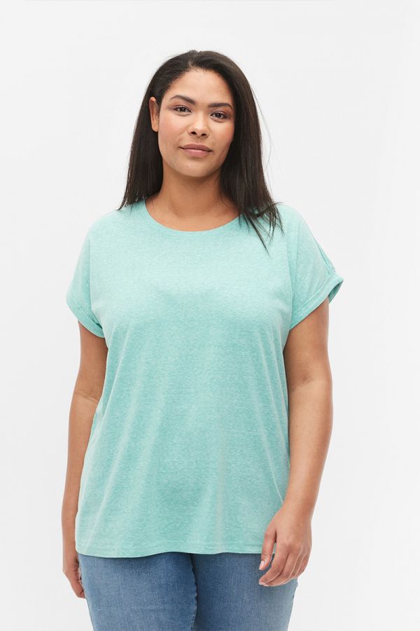 Κοντομάνικη μπλούζα με ρεβέρ στο μανίκι στο χρώμα της μέντας 1xl 2xl 3xl 4xl 5xl 