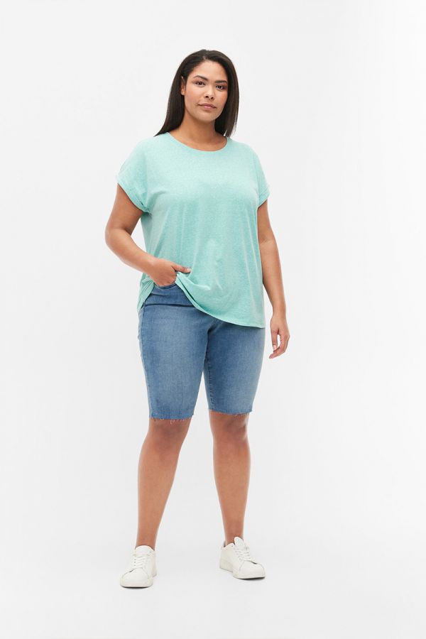 Κοντομάνικη μπλούζα με ρεβέρ στο μανίκι στο χρώμα της μέντας 1xl 2xl 3xl 4xl 5xl 