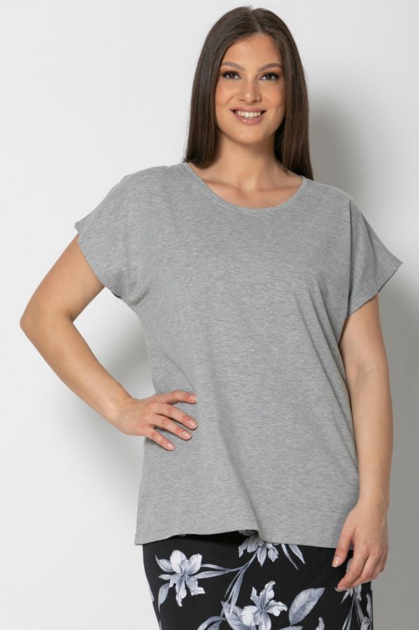Κοντομάνικη μπλούζα με στρογγυλή λαιμόκοψη σε γκρι χρώμα