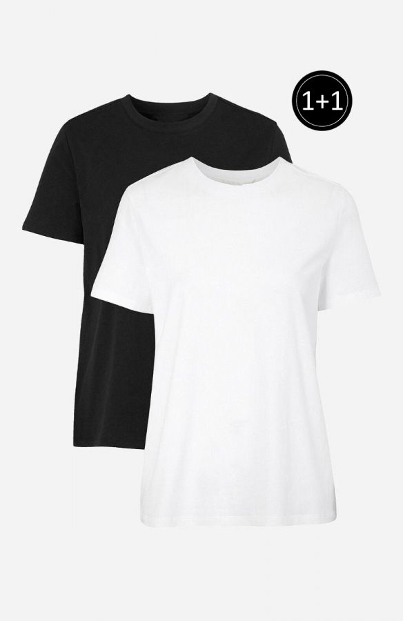 Κοντομάνικη μπλούζα με στρογγυλή λαιμόκοψη σε λευκό χρώμα (1+1) 