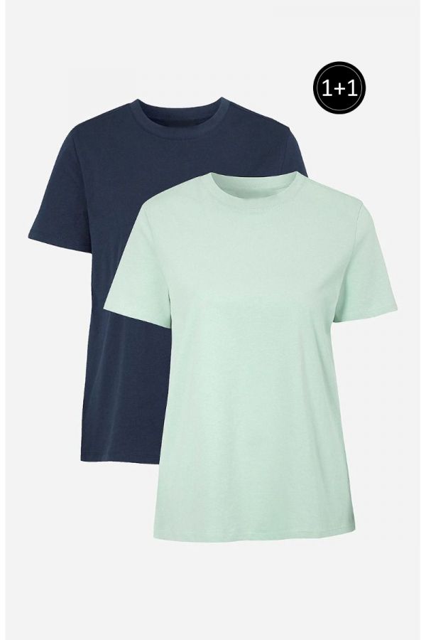 Κοντομάνικη μπλούζα με στρογγυλή λαιμόκοψη σε μέντα χρώμα (1+1) 