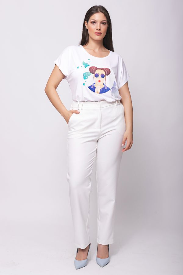 Κοντομάνικη μπλούζα με τύπωμα σε λευκό χρώμα
