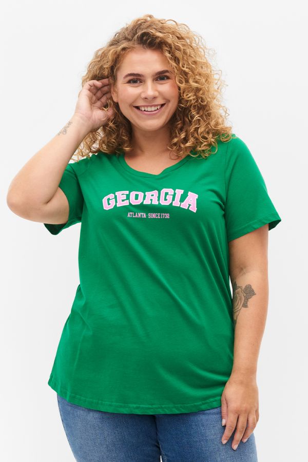 Κοντομάνικη μπλούζα με τύπωμα σε πράσινο χρώμα 1xl,2xl,3xl,4xl,5xl
