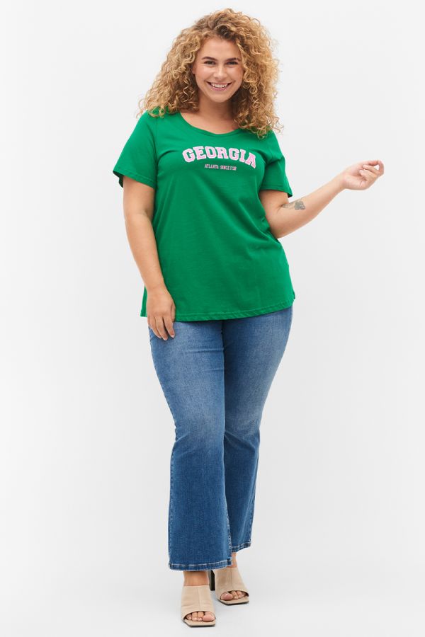 Κοντομάνικη μπλούζα με τύπωμα σε πράσινο χρώμα 1xl,2xl,3xl,4xl,5xl