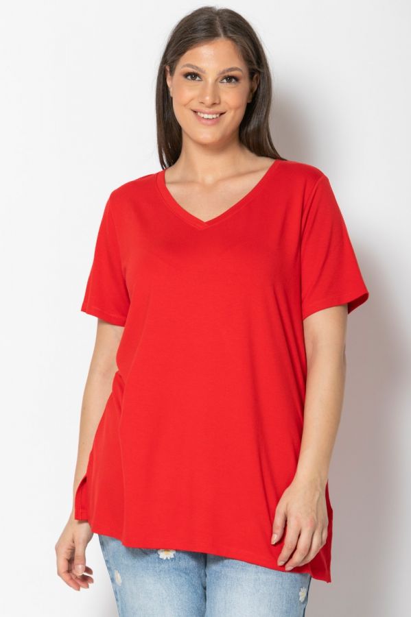 Κοντομάνικη μπλούζα με V λαιμόκοψη σε κόκκινο χρώμα